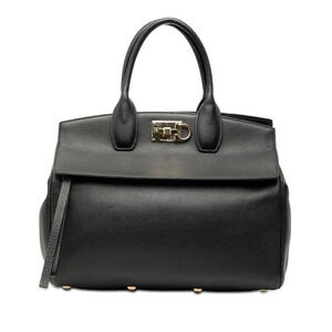 Salvatore Ferragamo Gancini Studio Bag Handbag Black Leather